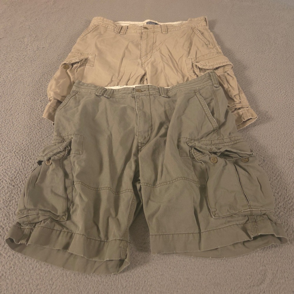 VINTAGE LOT OF 2 Polo Ralph Lauren Shorts Mens 38 Multi Cargo Cotton Twill 90s